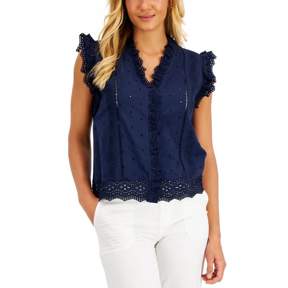 Charter Club Cotton Ruffled Eyelet Top